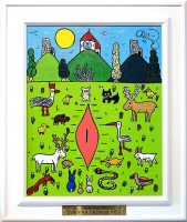 ZAMLUVENO.  František R. Čech - Zvířátka obdivují pí-u - originál